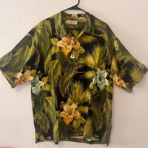 Tommy Bahama Special Rum Camp Shirt XL Silk Hawaiian Floral Tropical Wood Button